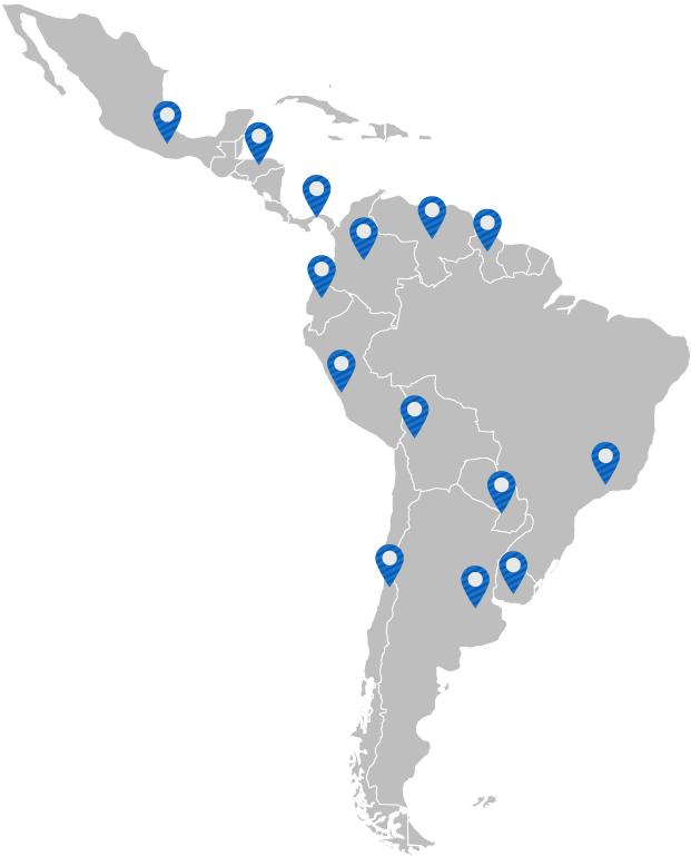 Mapa de América Latina con ubicaciones de donde operamos